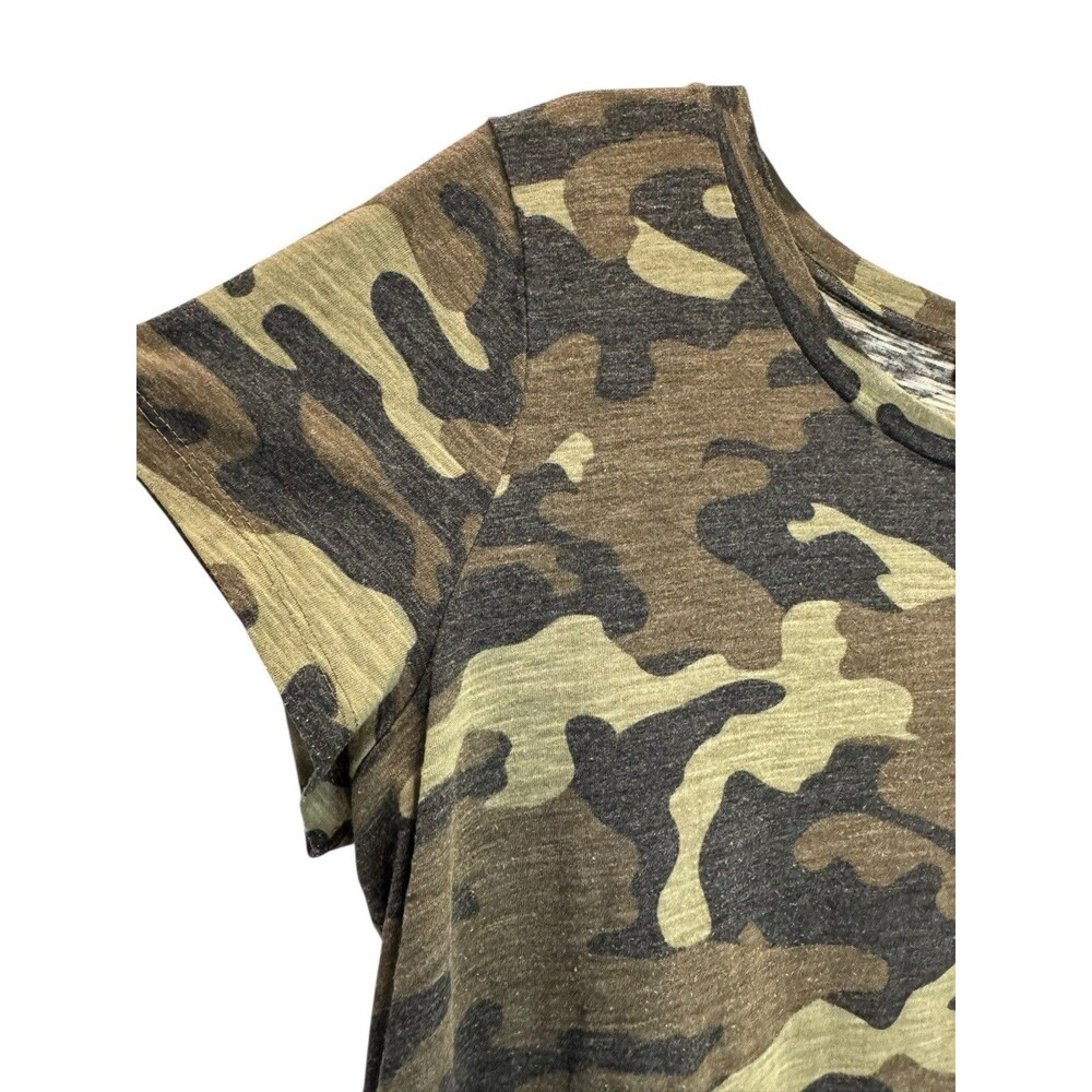 Express Women’s Size L Top Camouflage & Black Semi-Sheer Short Sleeve Shirt - Picture 3 of 7